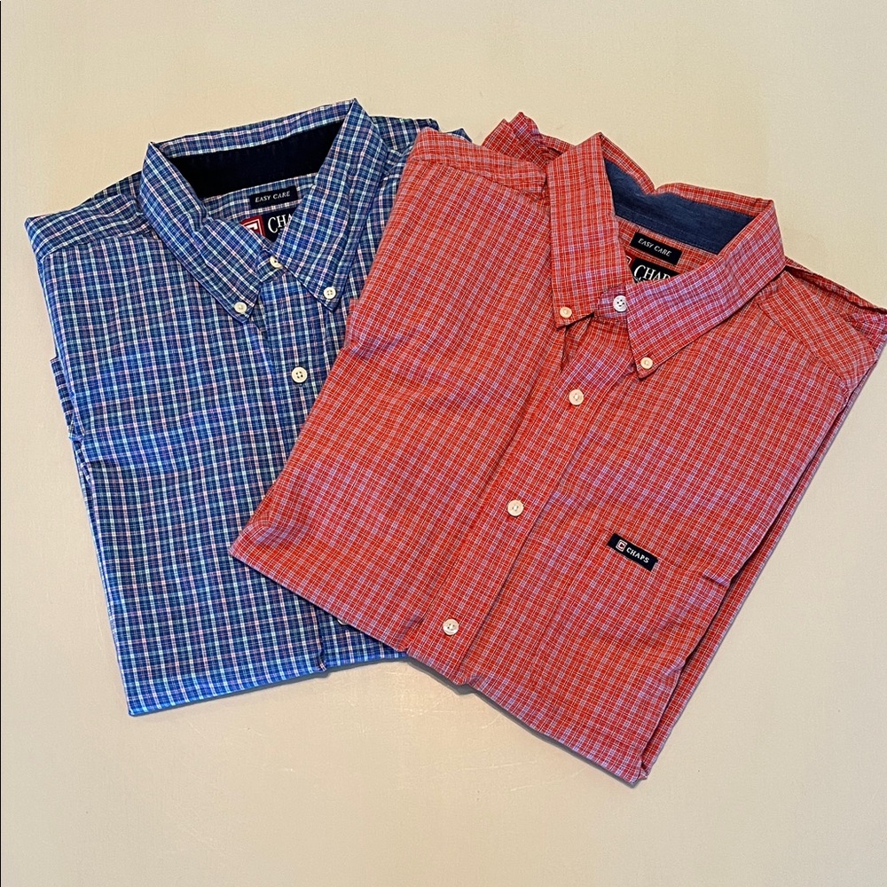 Two Chaps Men's Casual Plaid Long Sleeve Shirts - Orange and Blue